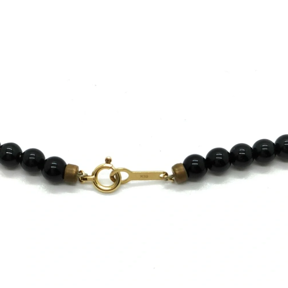 Vintage Black Beads Necklace With 18K Solid Yellow Gold Beads - Picture 2 of 9
